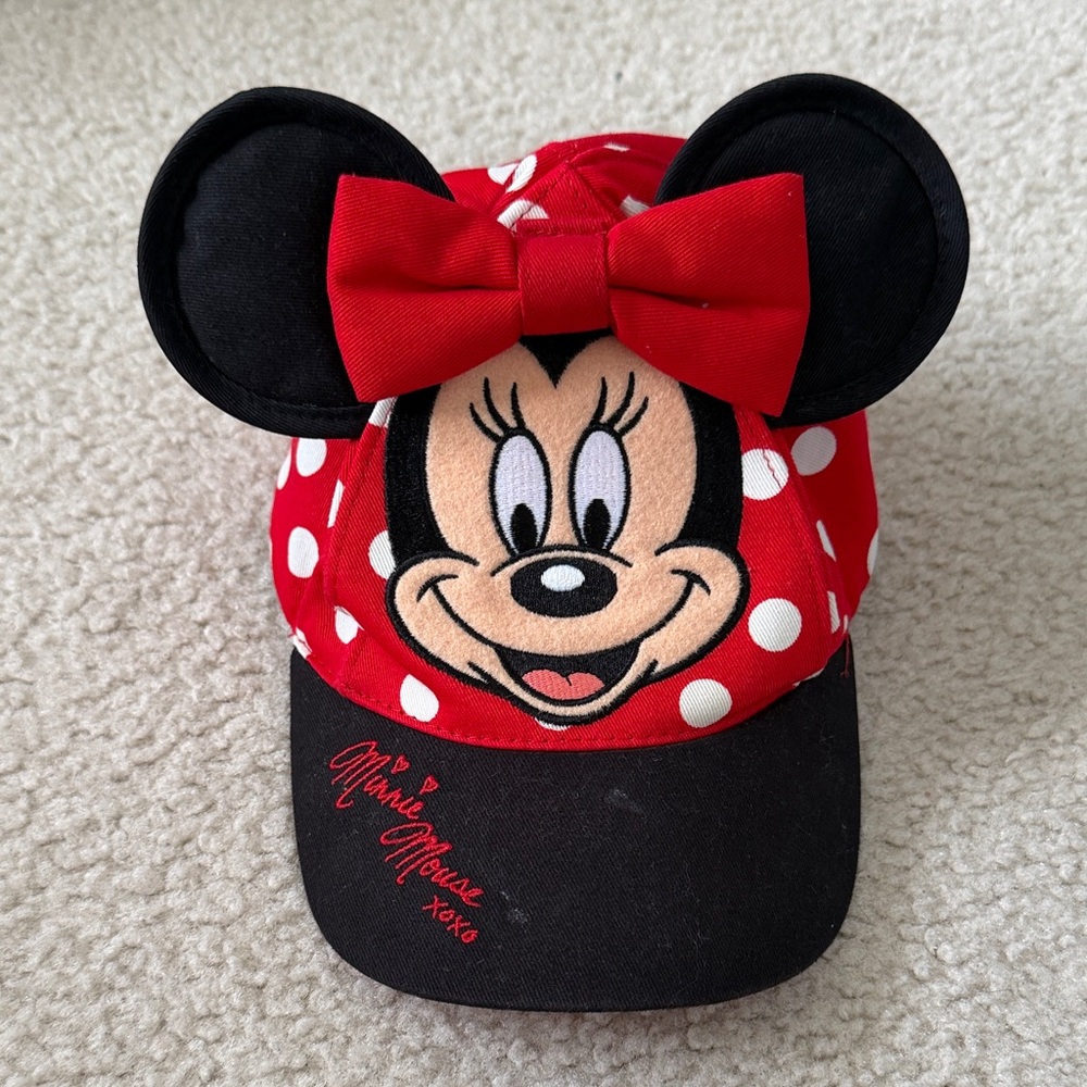 Authentic Disney Minnie Mouse Red Polka Dot Kids Cap with Ears & Bow